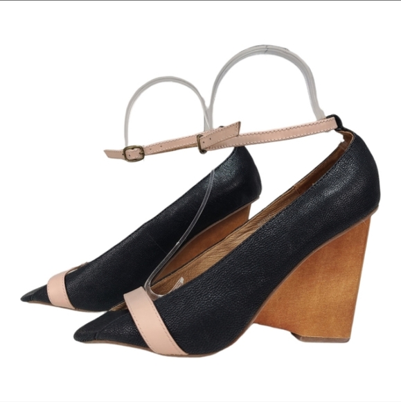 Jeffrey Campbell Monet Wood Wedge Leather Strap Heels - Picture 5 of 10